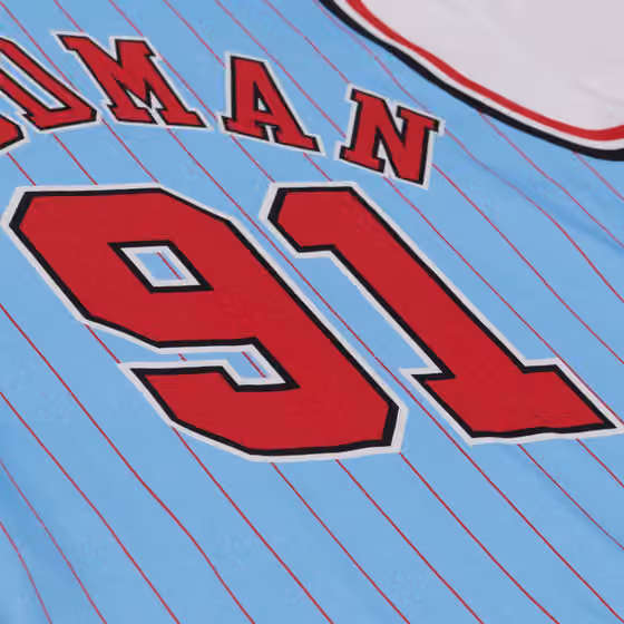 Dennis Rodman #91 Chicago Bulls Backward Jersey T-Shirt Blue view 5