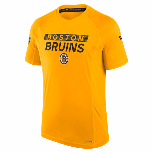 Boston Bruins 2024/25 Authentic Pro Rink Tech NHL T-Shirt Yellow view 1