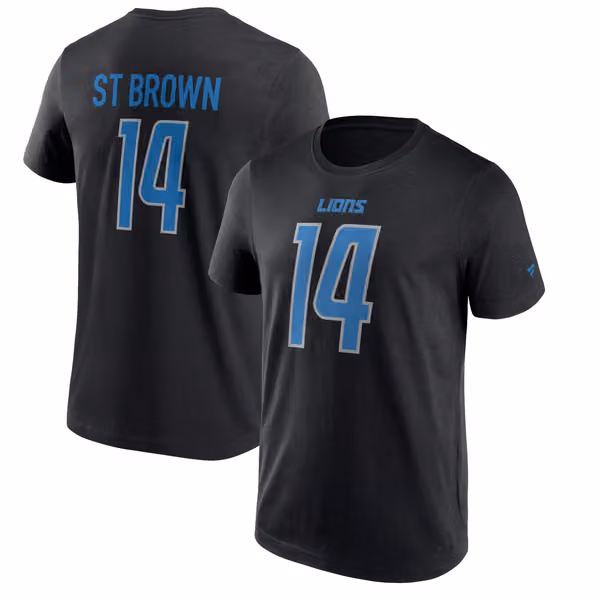Amon-Ra St. Brown #14 Detroit Lions Player NFL T-Shirt Black view 1
