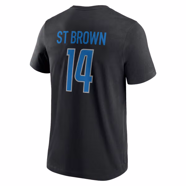 Amon-Ra St. Brown #14 Detroit Lions Player NFL T-Shirt Black view 3