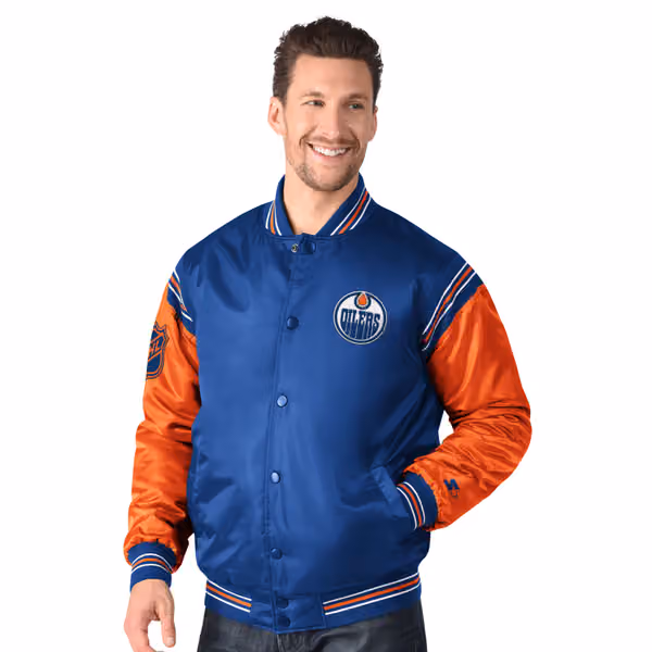 Edmonton Oilers Enforcer NHL Varsity Satin Jacket view 1