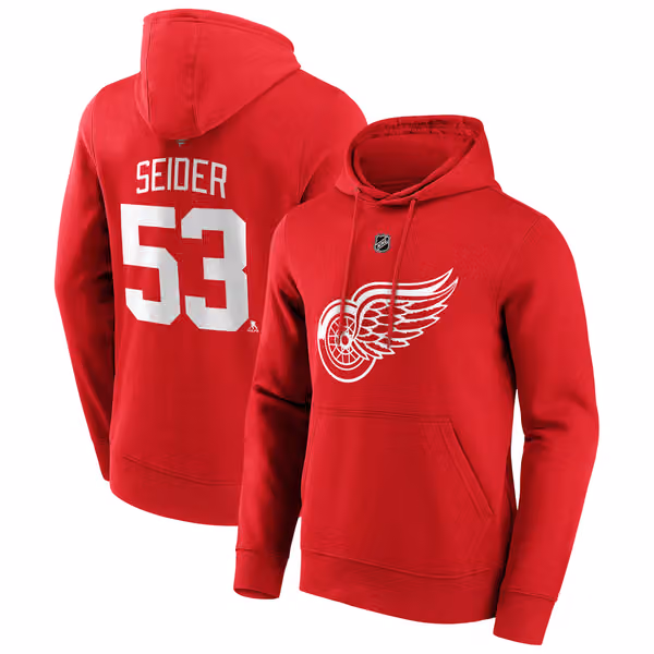 Moritz Seider #53 Detroit Red Wings Player NHL Hoodie Red view 1