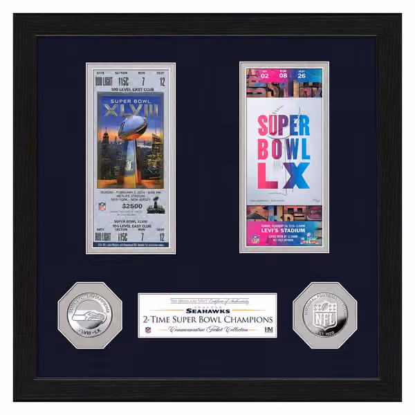 Seattle Seahawks 2-Time Super Bowl Champions Tickets Bronze Coins NFL Photo view 1