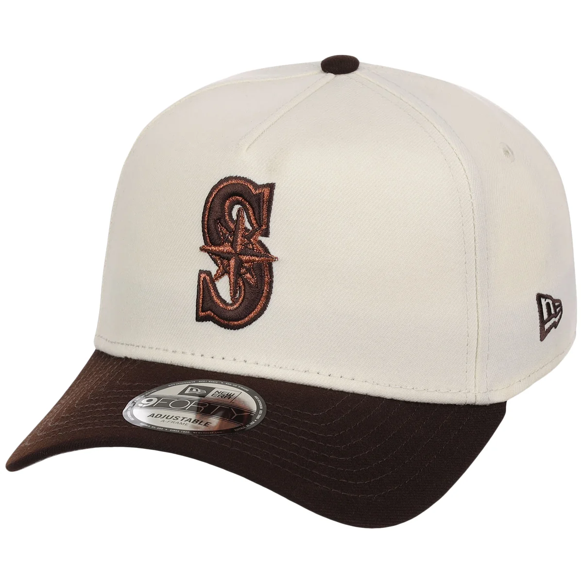 Seattle Mariners MLB Chrome x Burnt Wood FASHION CORE New Era 9FORTY A-Frame detail view