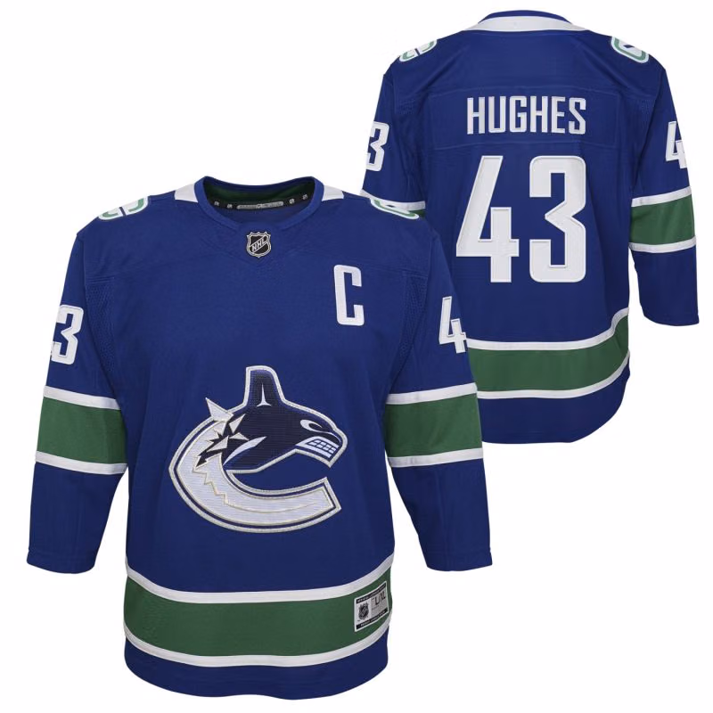 Quinn Hughes #43 Vancouver Canucks Premier NHL Jersey Blue (YOUTH) view 1