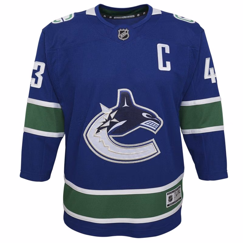 Quinn Hughes #43 Vancouver Canucks Premier NHL Jersey Blue (YOUTH) view 2