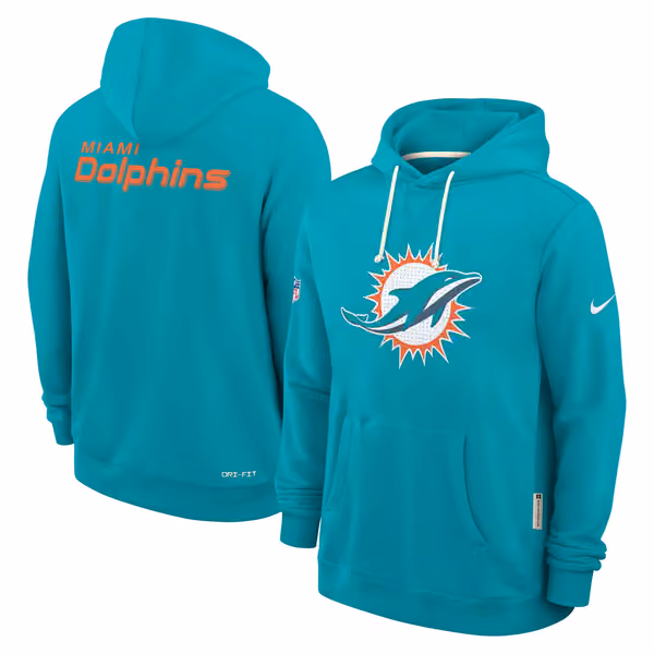 Miami Dolphins 2025 NFL Sideline Standard Issue Hoodie Aqua view 1