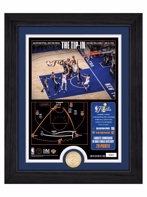 New York Knicks 2026 NBA Finals Game 4 OG Tip-In Bronze Coin Framed Photo view 1
