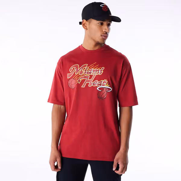 Miami Heat Script New Era Oversized NBA T-Shirt Red view 4