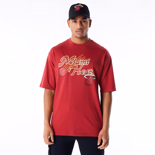 Miami Heat Script New Era Oversized NBA T-Shirt Red view 1