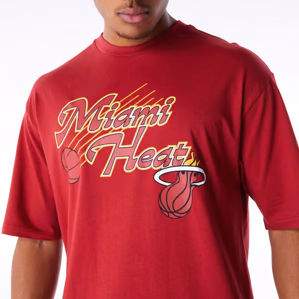 Miami Heat Script New Era Oversized NBA T-Shirt Red view 5