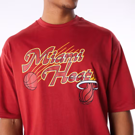 Miami Heat Script New Era Oversized NBA T-Shirt Red view 3