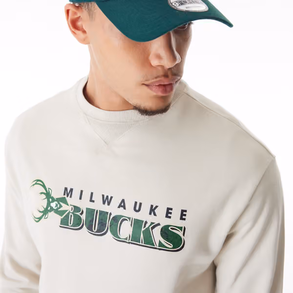 Milwaukee Bucks New Era NBA Crewneck Sweatshirt Stone view 4