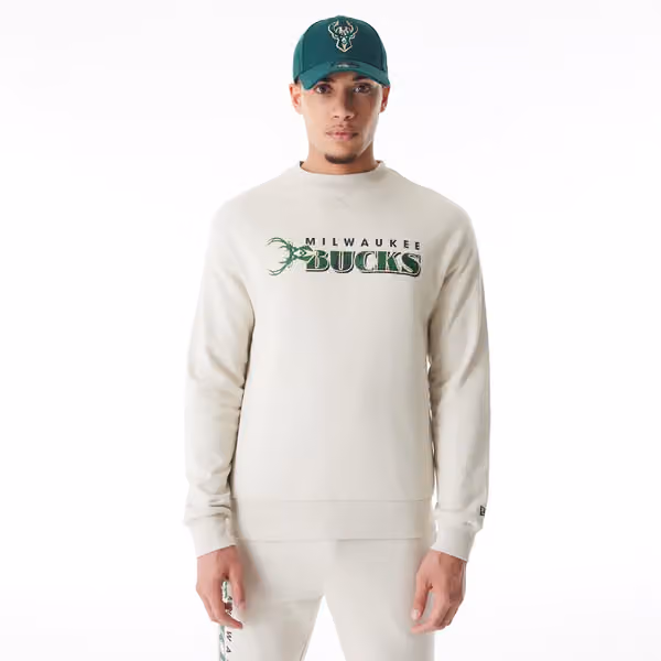 Milwaukee Bucks New Era NBA Crewneck Sweatshirt Stone view 1
