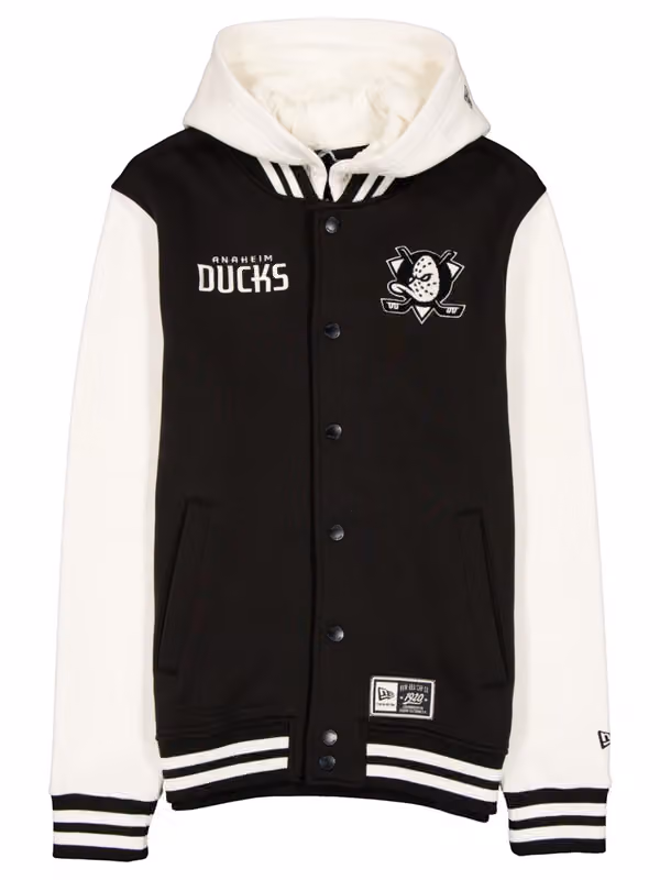 Anaheim Ducks Letterman Hooded NHL Jacket Black view 1