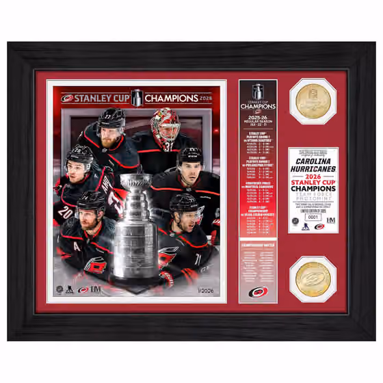 Carolina Hurricanes 2026 Stanley Cup Champions Banner Bronze Coins Framed Photo view 1