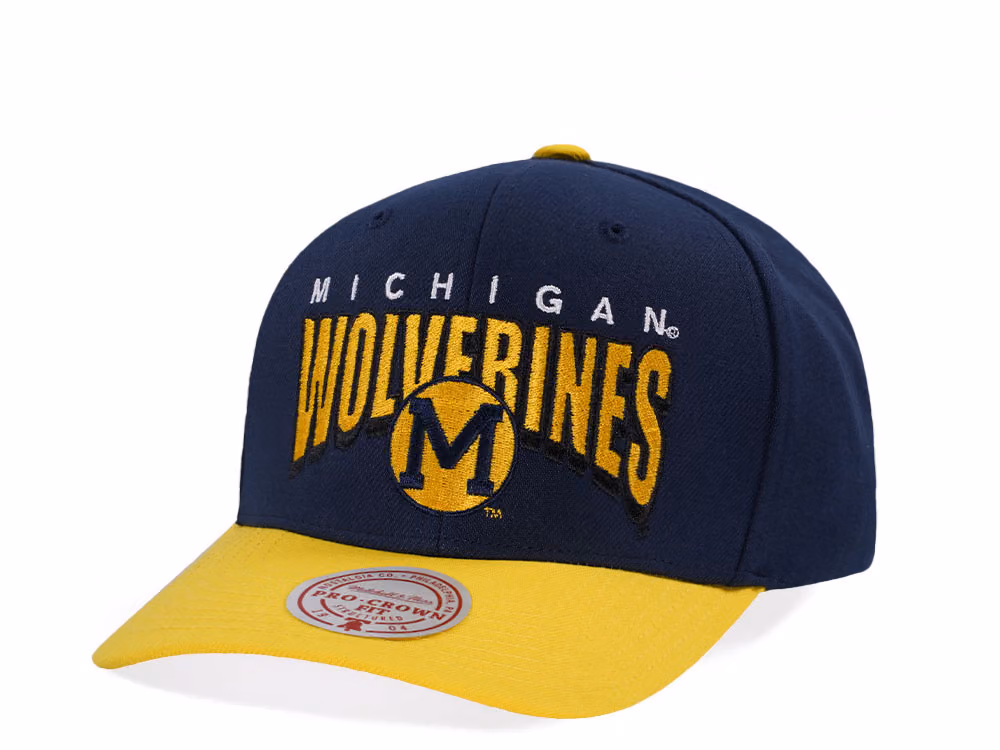 Mitchell & Ness Michigan Wolverines Pro Crown Fit Navy Snapback Hat front