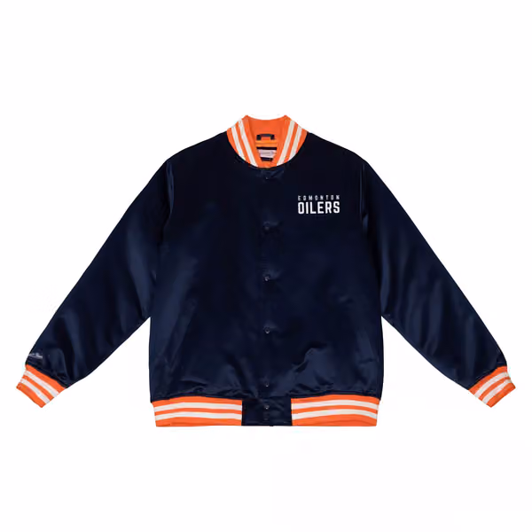 Edmonton Oilers Heavyweight Satin Mitchell & Ness NHL Jacket Navy view 1
