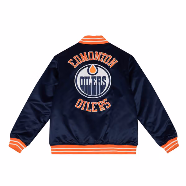 Edmonton Oilers Heavyweight Satin Mitchell & Ness NHL Jacket Navy view 2