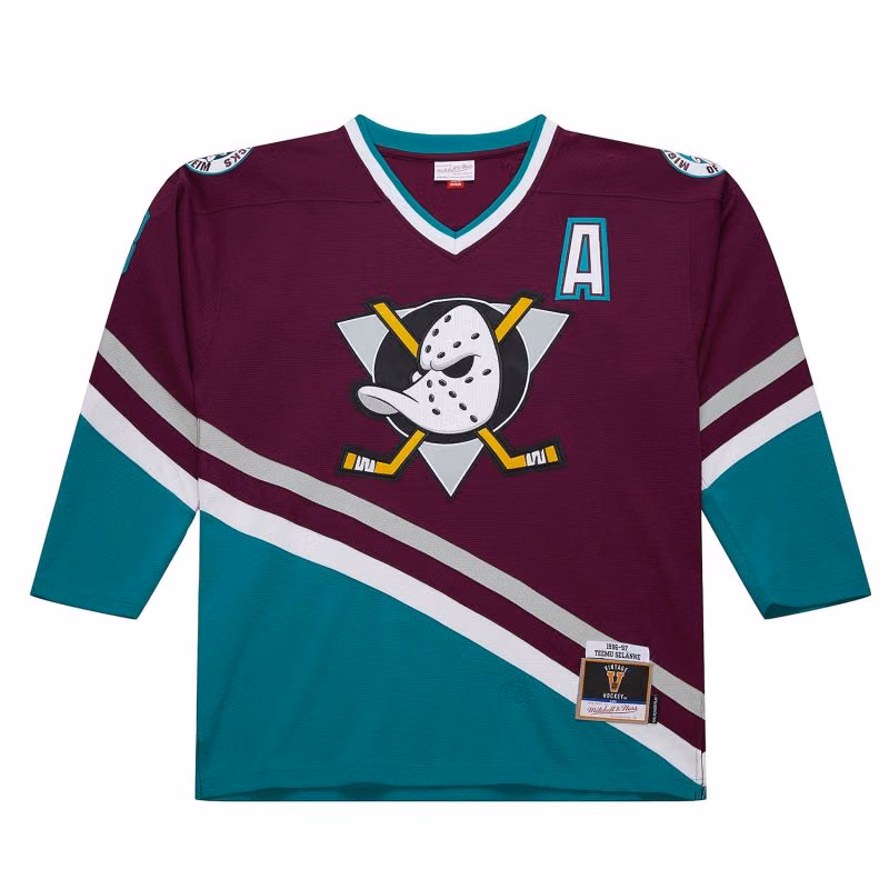 Teemu Selanne #8 Anaheim Mighty Ducks 1996-97 Premium Power Play NHL Jersey Purple view 2