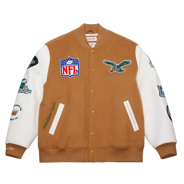 Philadelphia Eagles Dusted Varsity NFL Jacket Brown/Cream view 1