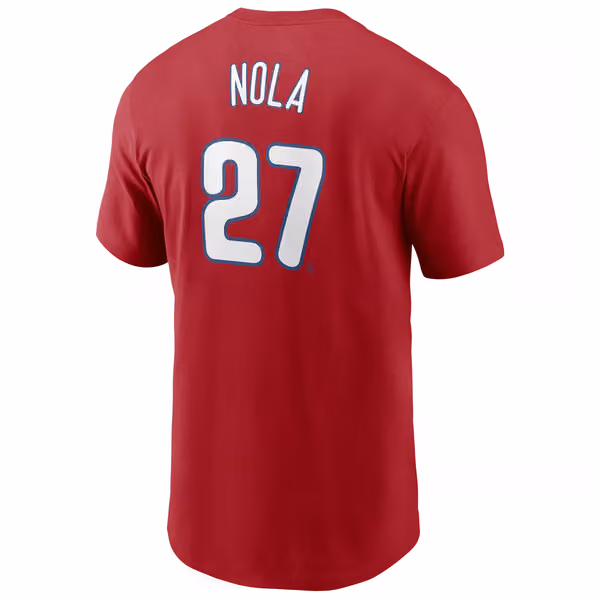 Aaron Nola #27 Philadelphia Phillies Nike Player MLB T-Shirt Red view 3