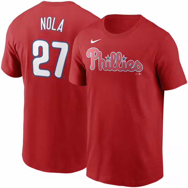 Aaron Nola #27 Philadelphia Phillies Nike Player MLB T-Shirt Red view 1