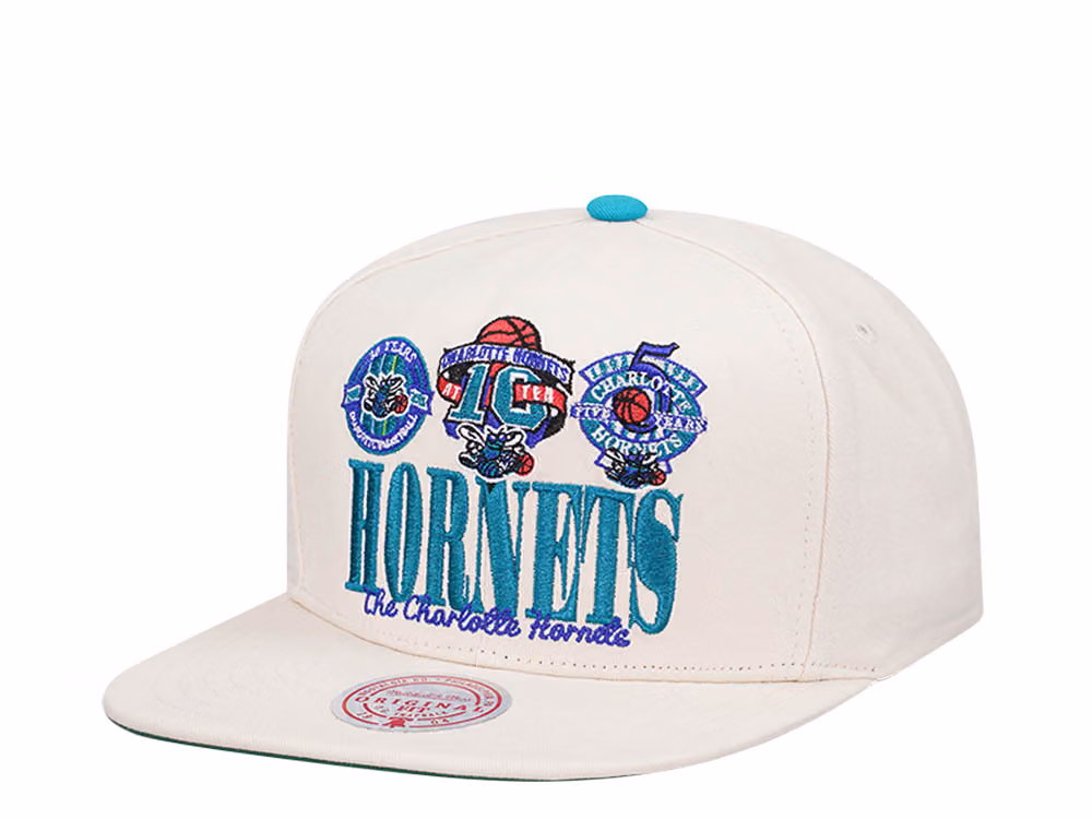 Mitchell & Ness Charlotte Hornets Reframe Retro Off White Snapback Hat front