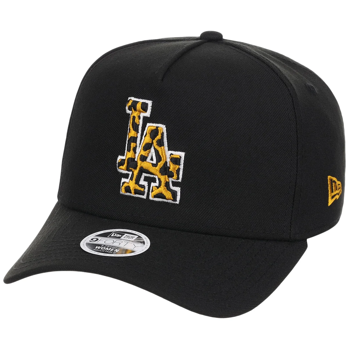 Los Angeles Dodgers Women's New Era 9FORTY Black x Cheetah A-Frame detail view