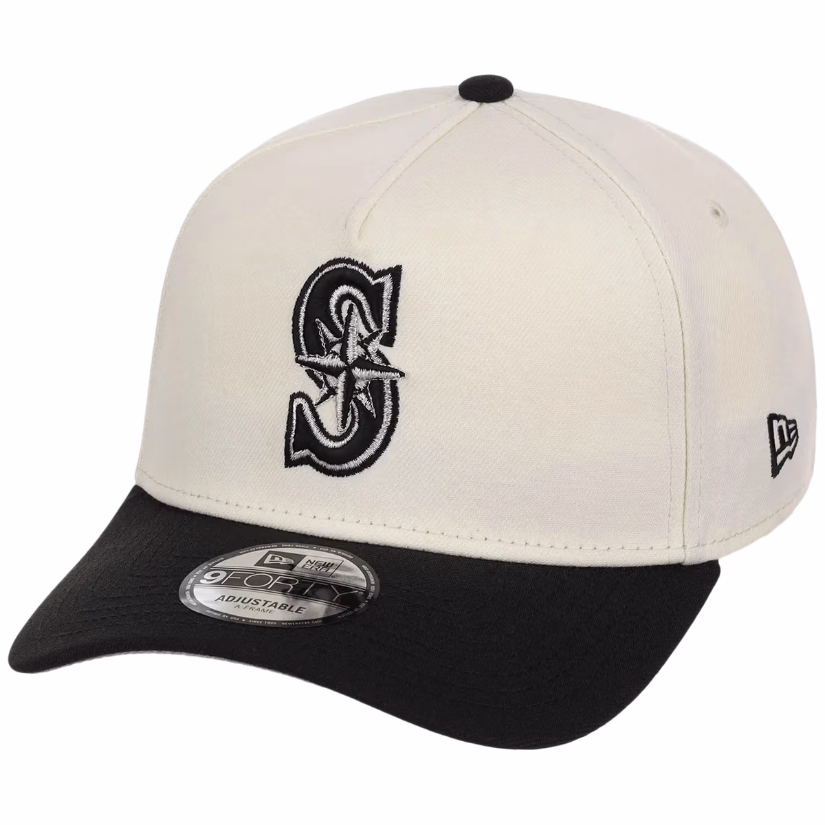 Seattle Mariners MLB Chrome x Black FASHION CORE New Era 9FORTY A-Frame detail view