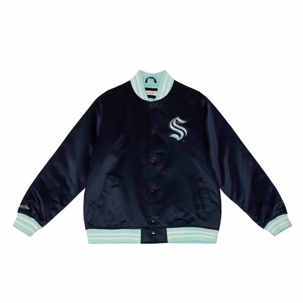 Seattle Kraken Heavyweight Satin Mitchell & Ness NHL Jacket Navy view 1