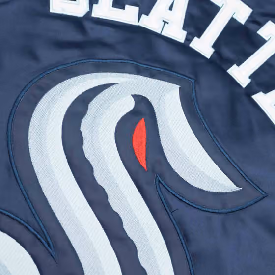 Seattle Kraken Heavyweight Satin Mitchell & Ness NHL Jacket Navy view 4