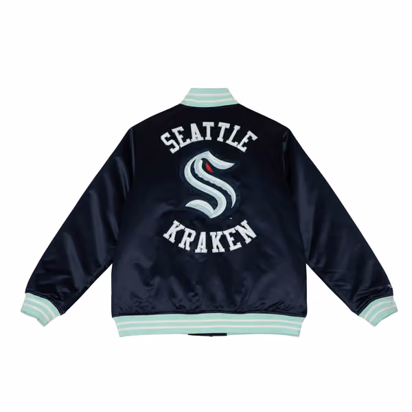 Seattle Kraken Heavyweight Satin Mitchell & Ness NHL Jacket Navy view 2