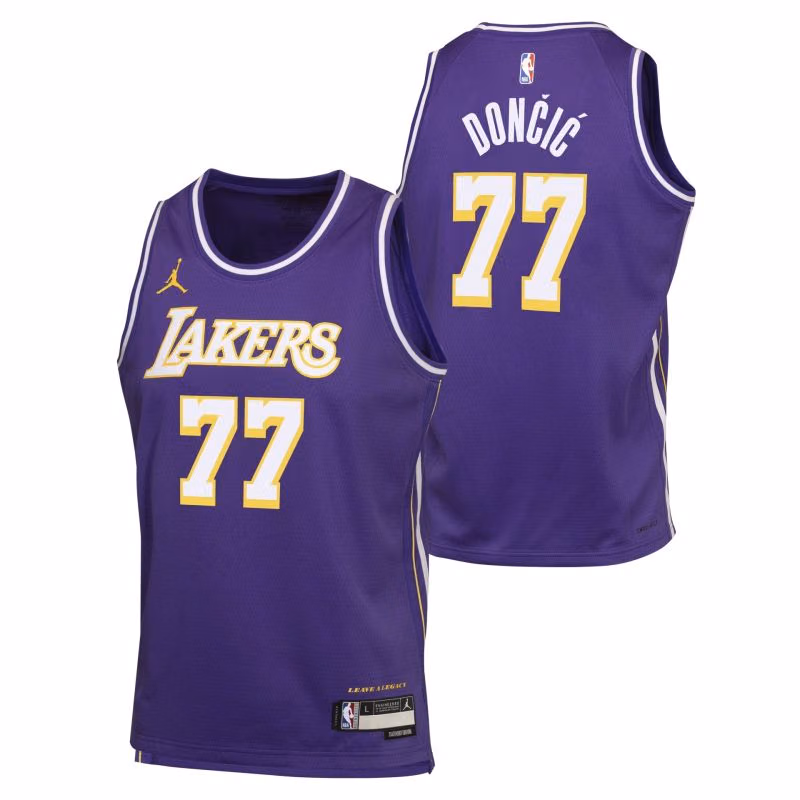 Luka Dončić #77 Los Angeles Lakers Statement Swingman NBA Jersey Purple (YOUTH) view 1
