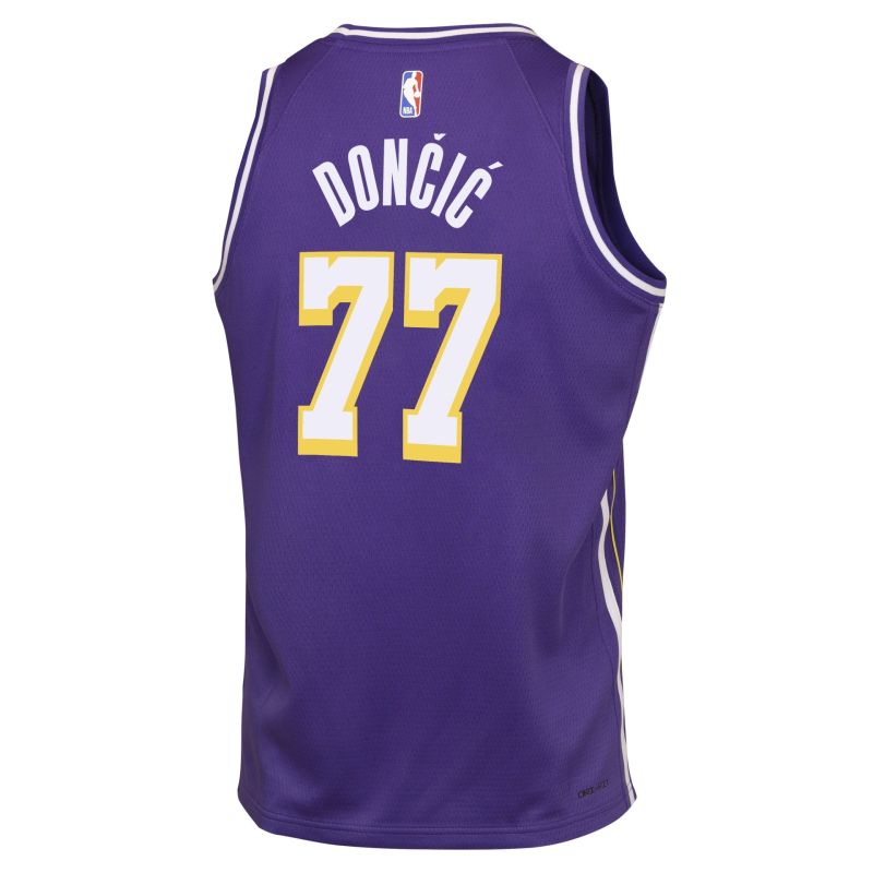 Luka Dončić #77 Los Angeles Lakers Statement Swingman NBA Jersey Purple (YOUTH) view 3