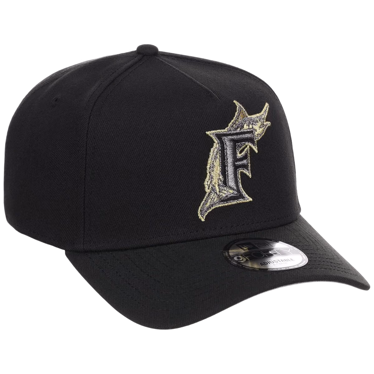 Miami Marlins MLB Black x Gold FASHION CORE New Era 9FORTY A-Frame front view