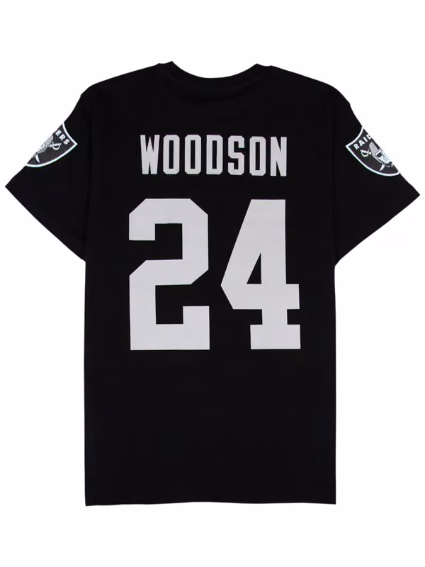Charles Woodson #24 Oakland Raiders Wordmark Player NFL T-Shirt Black view 1