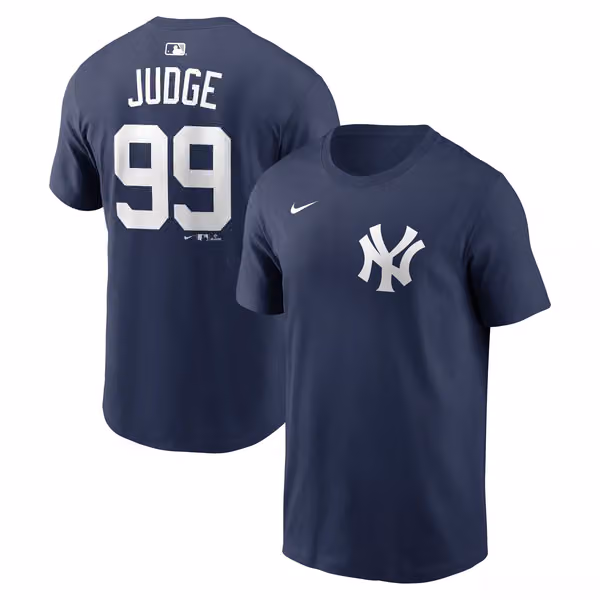 Aaron Judge #99 New York Yankees Player MLB T-Shirt Navy view 1