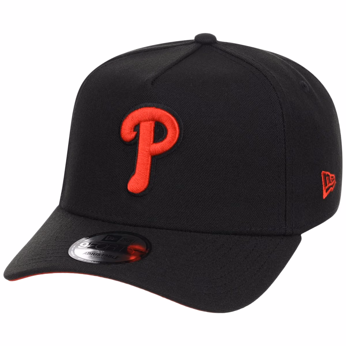 Philadelphia Phillies MLB Black x Red FASHION CORE New Era 9FORTY A-Frame detail view