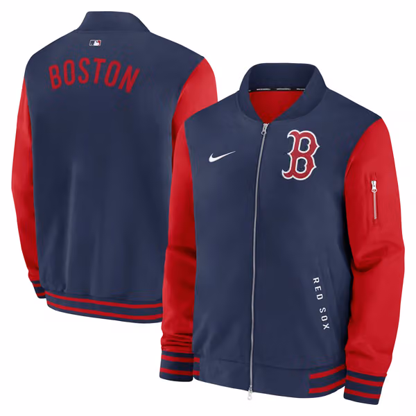 Boston Red Sox 2026 MLB Authentic Dugout Bomber Jacket Navy view 1