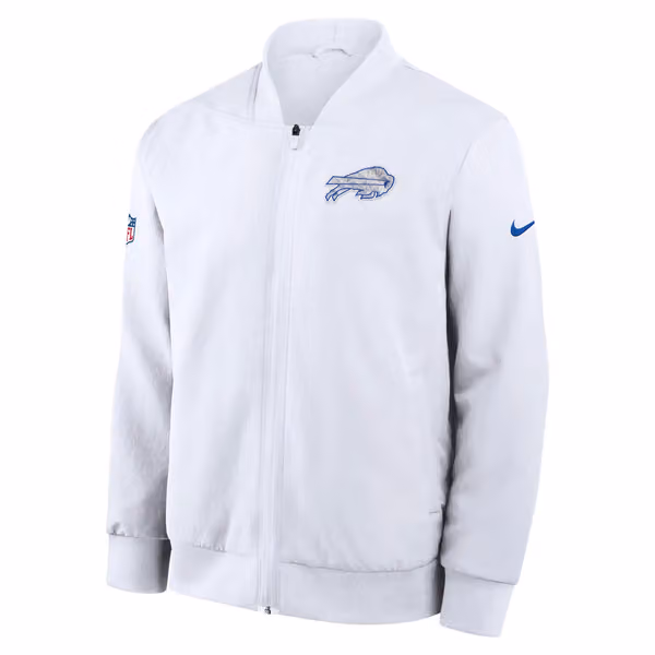Buffalo Bills 2025 Rivalries Sideline Bomber Jacke White view 2