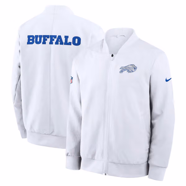 Buffalo Bills 2025 Rivalries Sideline Bomber Jacke White view 1