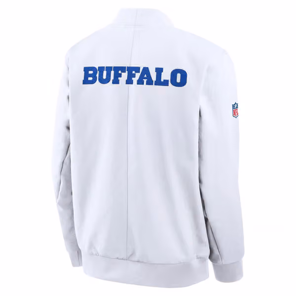 Buffalo Bills 2025 Rivalries Sideline Bomber Jacke White view 3