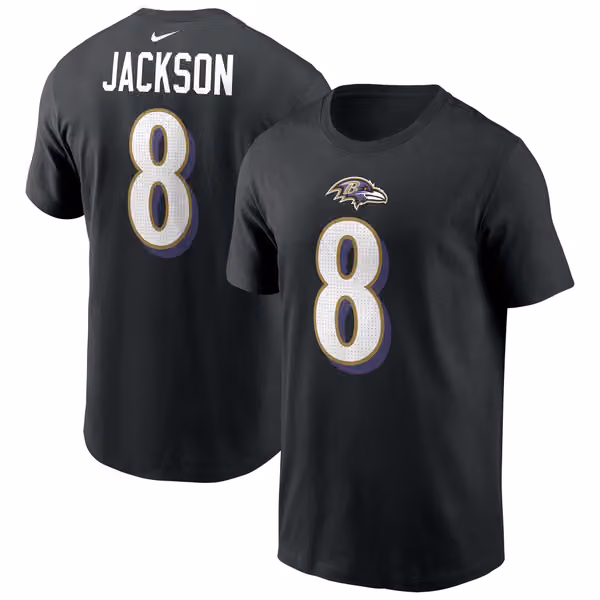 Lamar Jackson #8 Baltimore Ravens Nike Player NFL T-Shirt Black view 1
