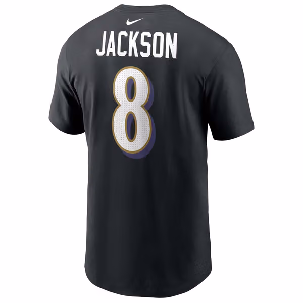 Lamar Jackson #8 Baltimore Ravens Nike Player NFL T-Shirt Black view 3