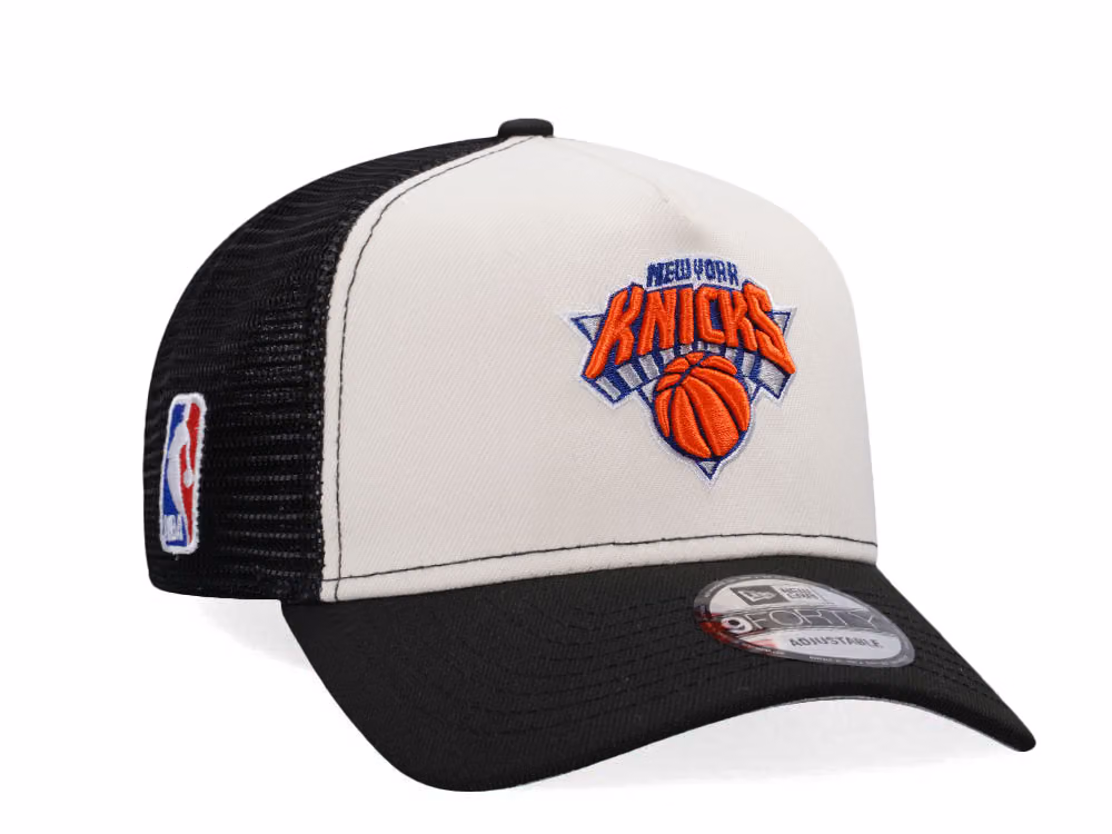 New Era New York Knicks Chrome Black Edition Trucker 9Forty A Frame Snapback Hat front