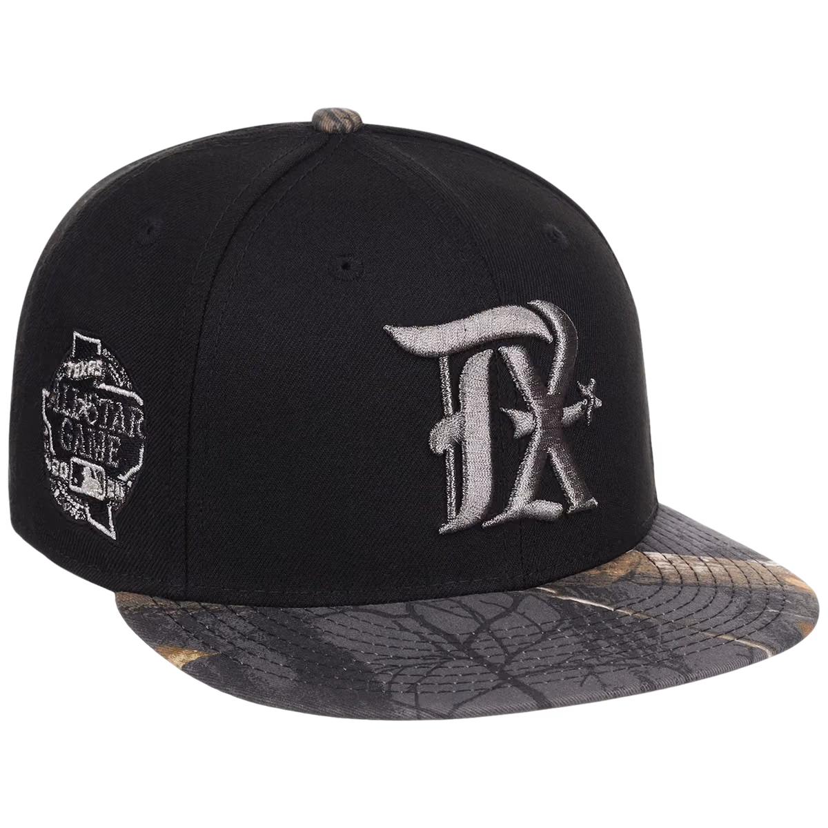 Texas Rangers MLB Black Realtree Metallics New Era 59FIFTY front view