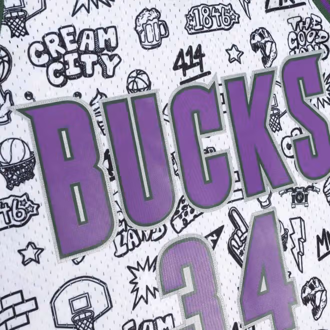 Ray Allen #34 Milwaukee Bucks Doodle Mitchell & Ness Swingman NBA Jersey view 3