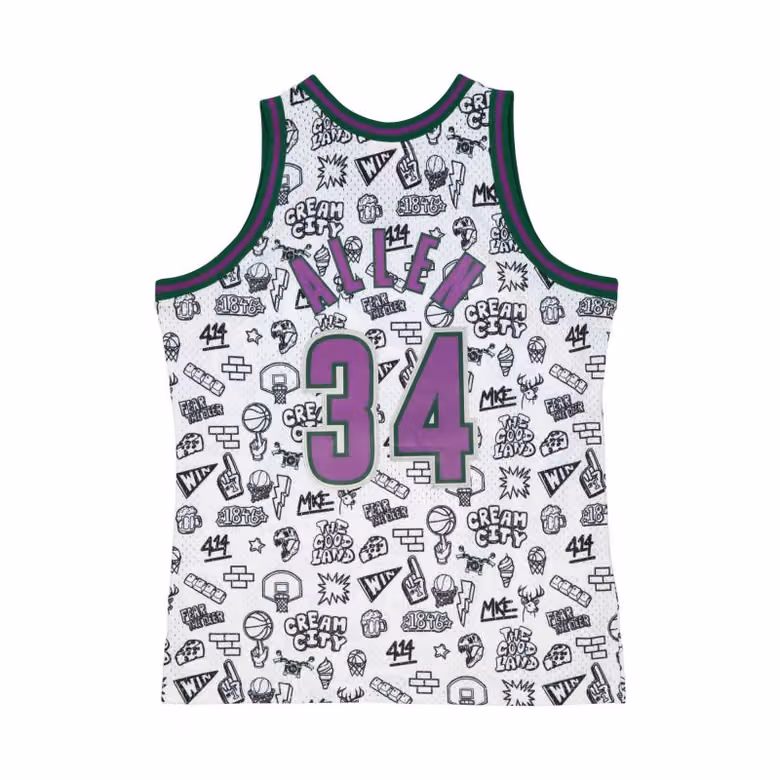 Ray Allen #34 Milwaukee Bucks Doodle Mitchell & Ness Swingman NBA Jersey view 2