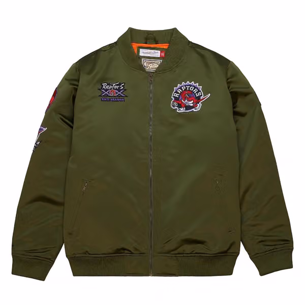 Toronto Raptors Olive Mitchell & Ness Heavyweight Satin NBA Jacket view 1